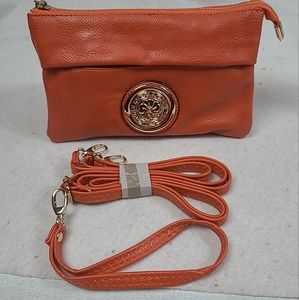 Faux Leather Orange 3 compartment / pocket Clutch / purse / handbag. Brand new